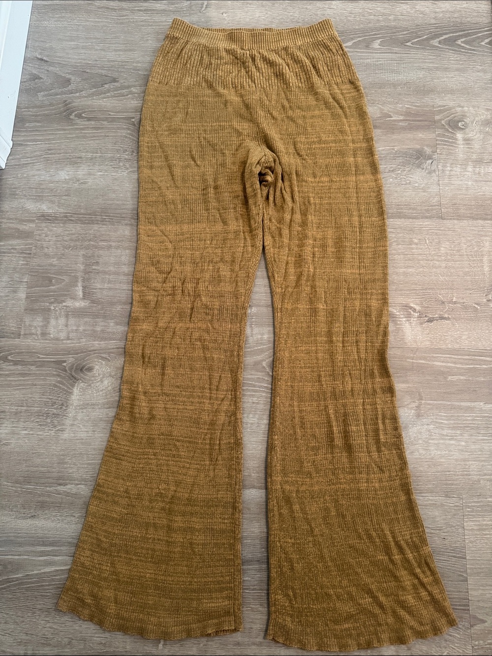 Free People Ribbed Flare Knit Pants - Mustard